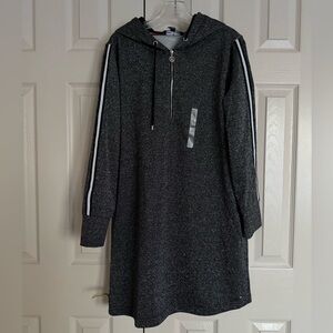 TOMMY HILFIGER Size L Shift Dress Black Silver Sparkles Hooded Long Sleeve-NWT